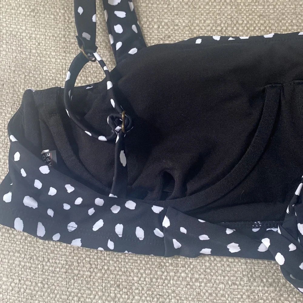 Island Escape Costa Rica Underwire Back Tie Bikini Top Black White Dot Swim 12